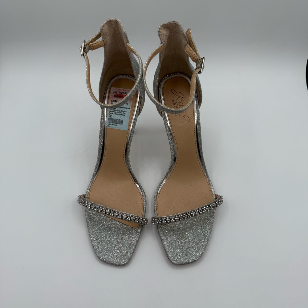 Badgley Mischka Adriane Silver Jeweled Stiletto Sparkle Evening Heel Sandals - Picture 14 of 16